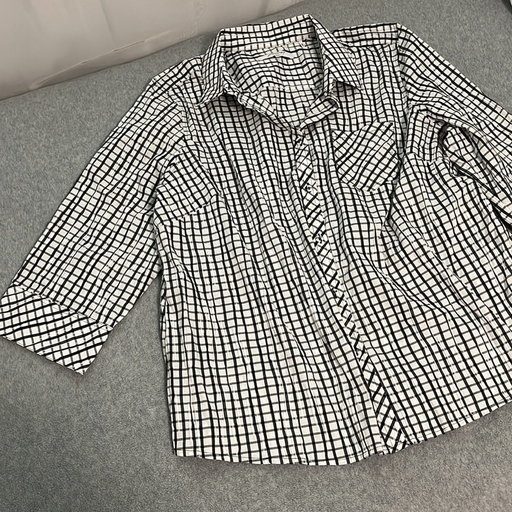 Foxcroft Hampton Button Top Womens Size 20 Black White Plaid Mature Casual - Picture 7 of 10